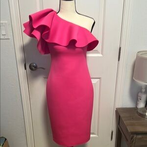 NWT - Eliza J Pink Asymmetrical Ruffled Cocktail Dress